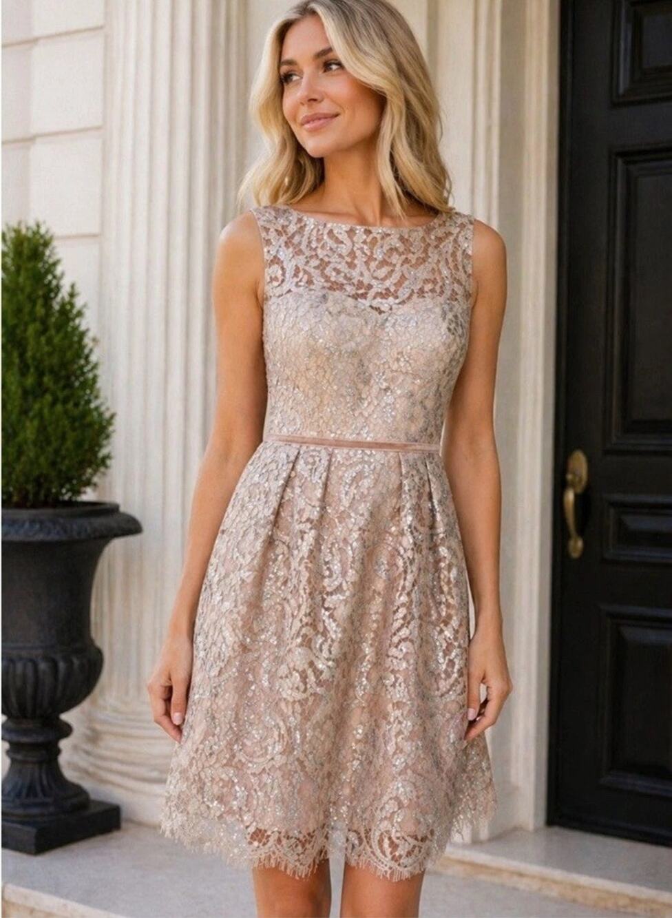 Jenny Yoo BHLDN Harlow Cocktail Dress — 0 Silver Sandstone Formal Lace